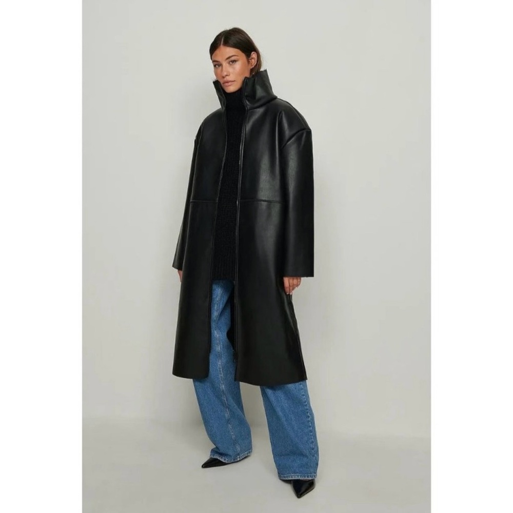 SOLD- NA-KD Faux Leather Longline Coat